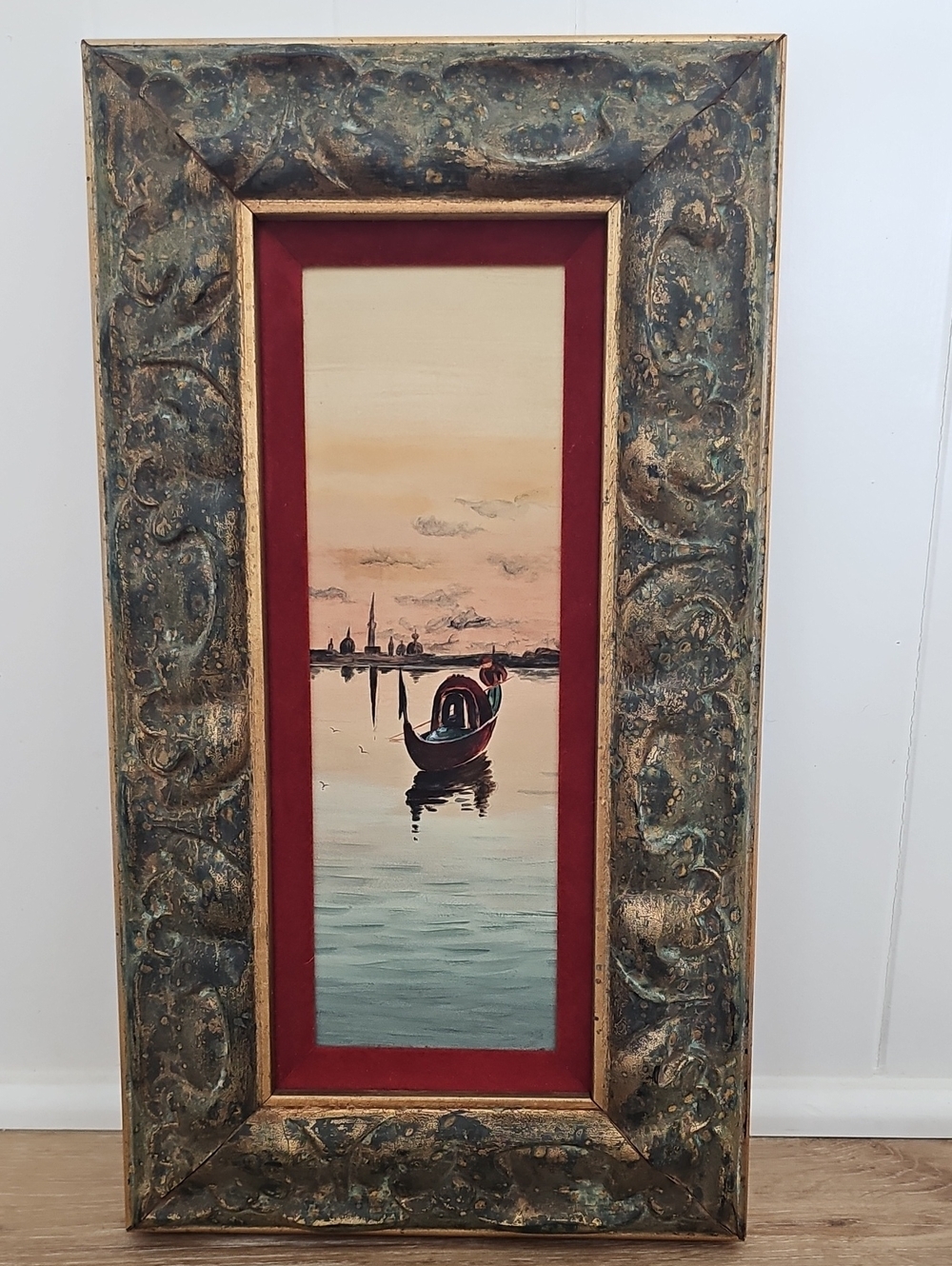 Vintage Framed Venetian Gondola Origional Watercolor Painting Custom Matted 16x9